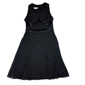 Kay Unger Black Dress with Subtle White Dots silk lined